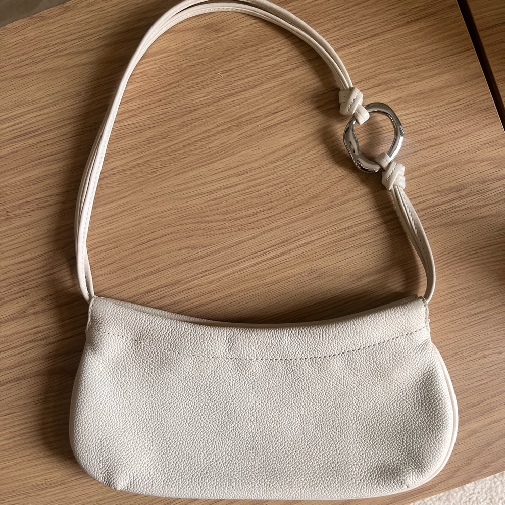 STAUD Cream Tate Moc-Croc Flap Shoulder Bag
